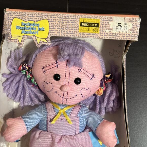 Vintage 1997 Tyco Doodle Kids Doll Plush Light Pink / Purple - Drawable! In Box - Picture 3 of 6